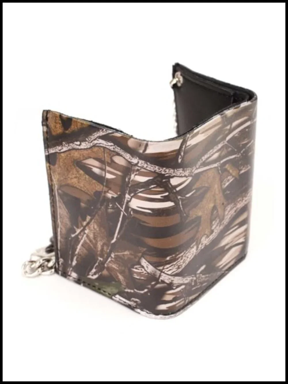 Men's Tri-Fold Leather Biker Wallet with Anti-Theft Chain